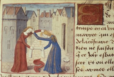 Two women fighting, from Les Cent Nouvelles Nouvelles, 1462 by French School